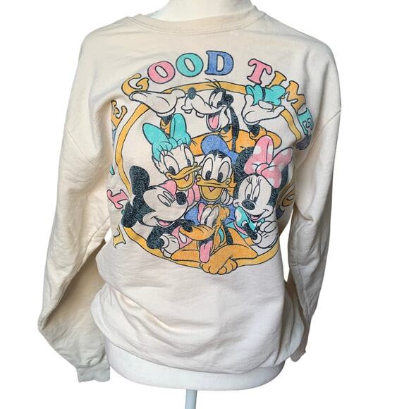 Disney Mickey and Friends Quote Cotton Lon Sleeve Crewneck Shirt - Picture 1 of 7